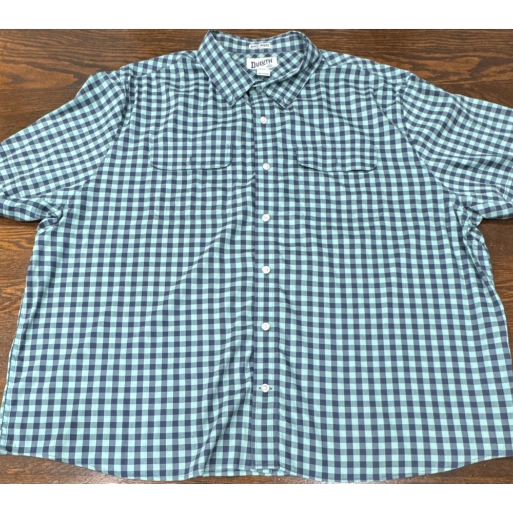 Duluth Men's 3XL Blue Green Check Short Sleeve Button-Up Shirt Regular Fit